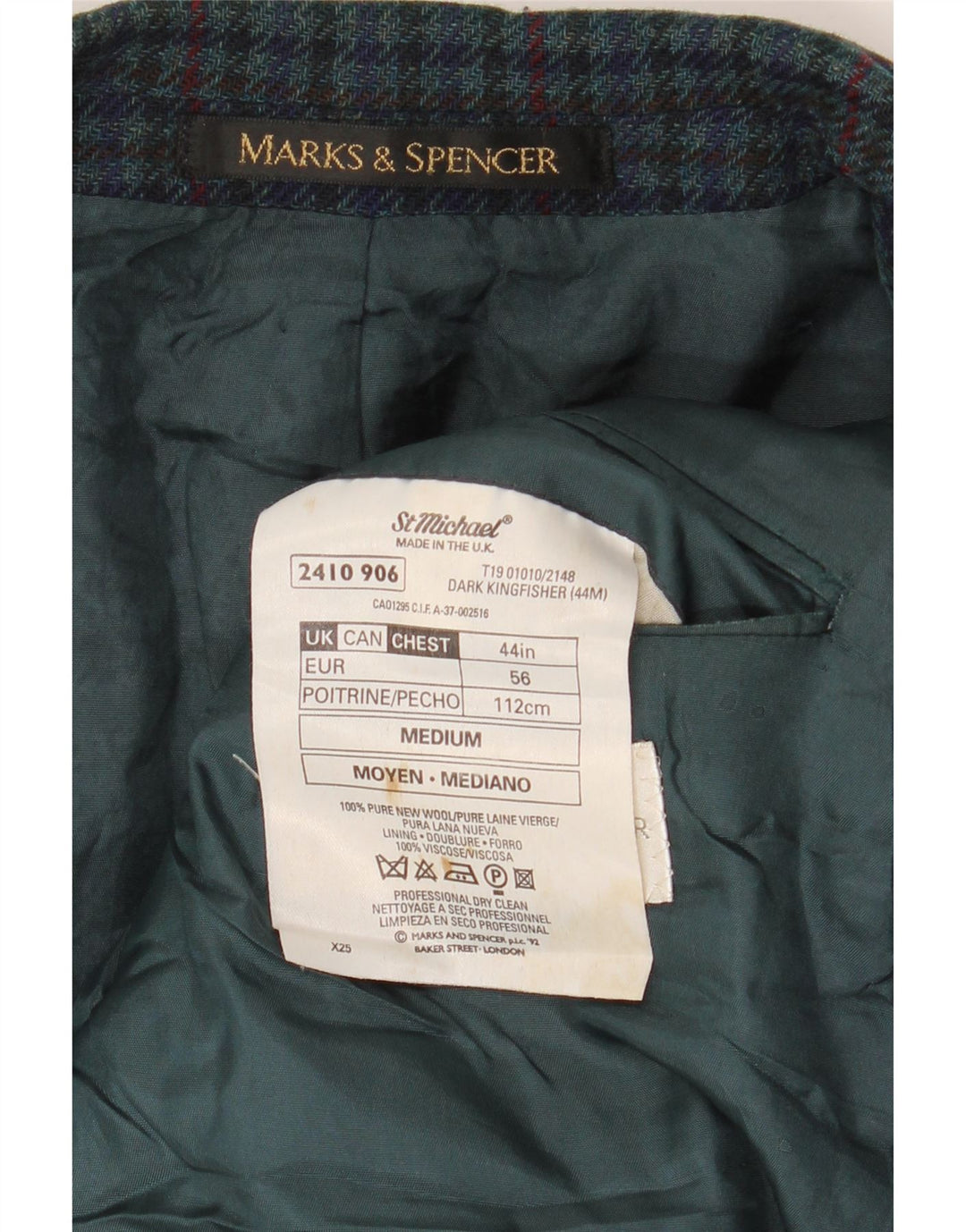 Marks & Spencer Herre St. Michael Blazer Jacket UK 44 XL Grøn Houndstooth