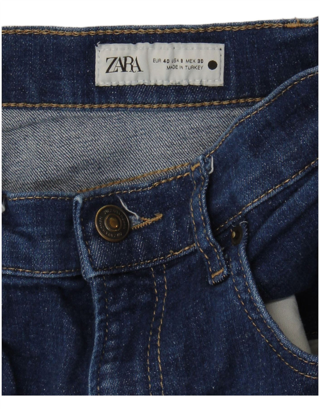 Zara Dame Cropped Jeans EU 40 Medium W30 L25 Blå