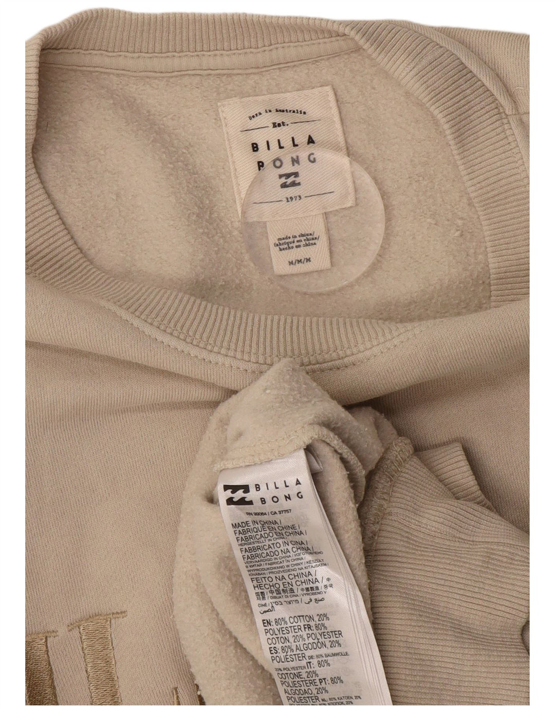 Billabong Dame Oversized Sweatshirt Jumper UK 12 Medium Off White Bomuld