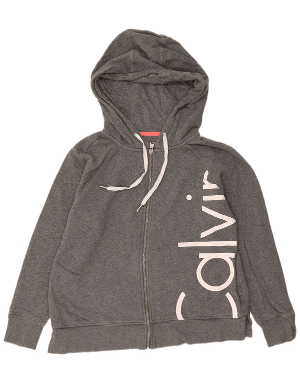Calvin Klein Dame Grafisk Hættetrøje Sweater UK 16 Stor Grå Bomuld
