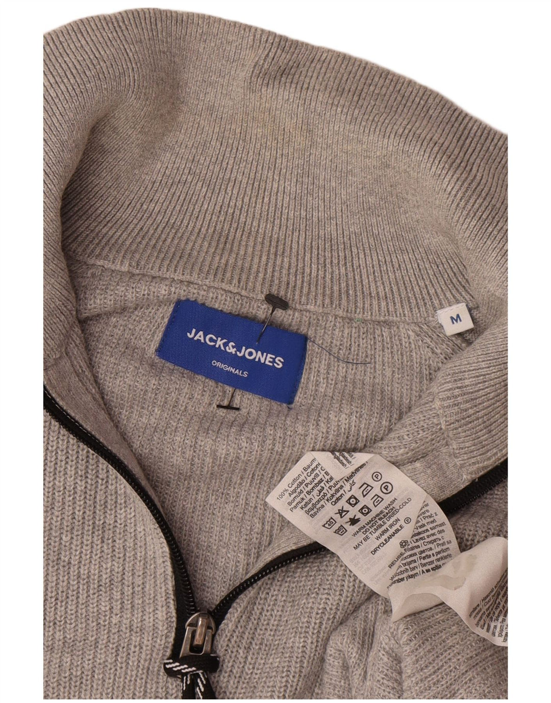 Jack & Jones Herre Zip Neck Jumper Sweater Medium Grey Bomuld