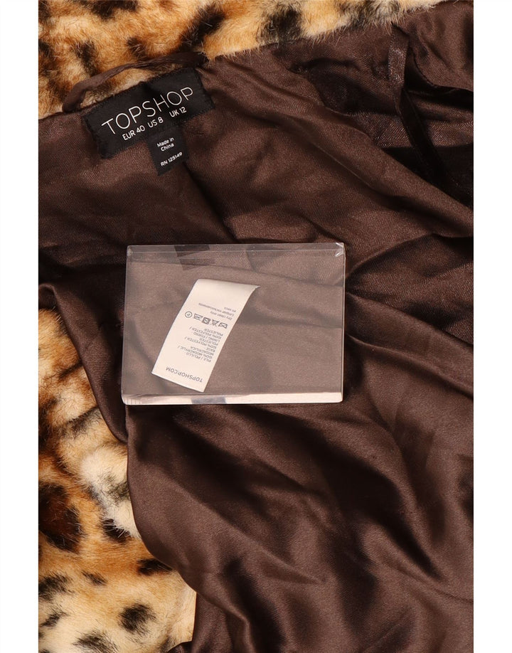 Topshop Dame Dobbeltradet Frakke UK 12 Medium Brown Animal Print