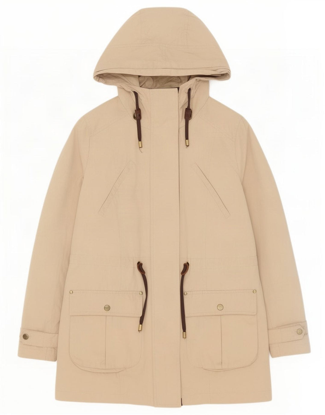 Zara Dame Hooded Parka Jacket UK 14 Medium Beige Polyester