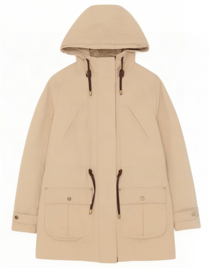 Zara Dame Hooded Parka Jacket UK 14 Medium Beige Polyester