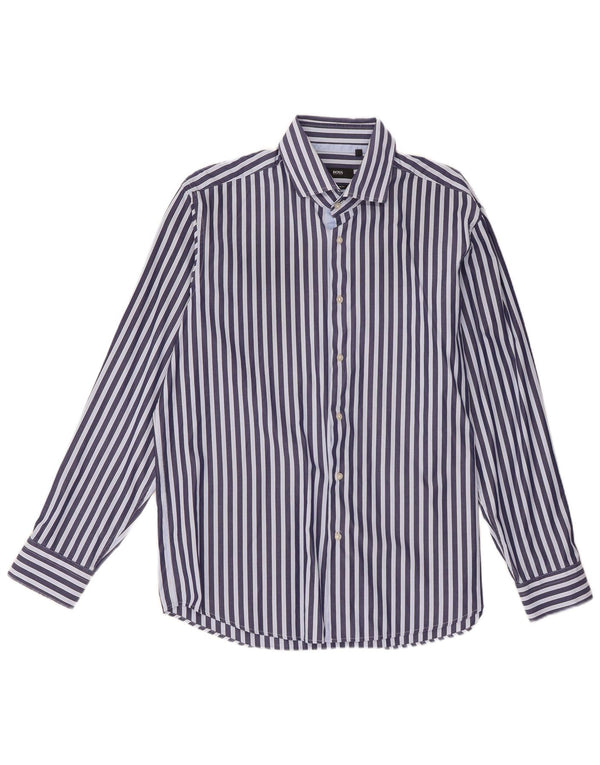 Hugo Boss Herre Regular Fit skjorte str. 43 17 XL Marineblå nålestribe