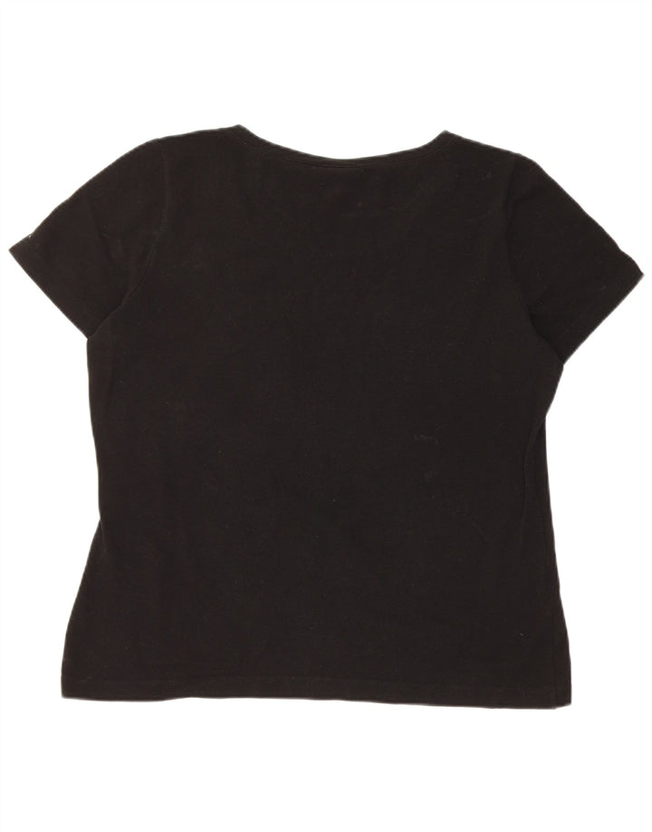 Lacoste Dame T-Shirt Top Størrelse 44 Stor Sort Bomuld