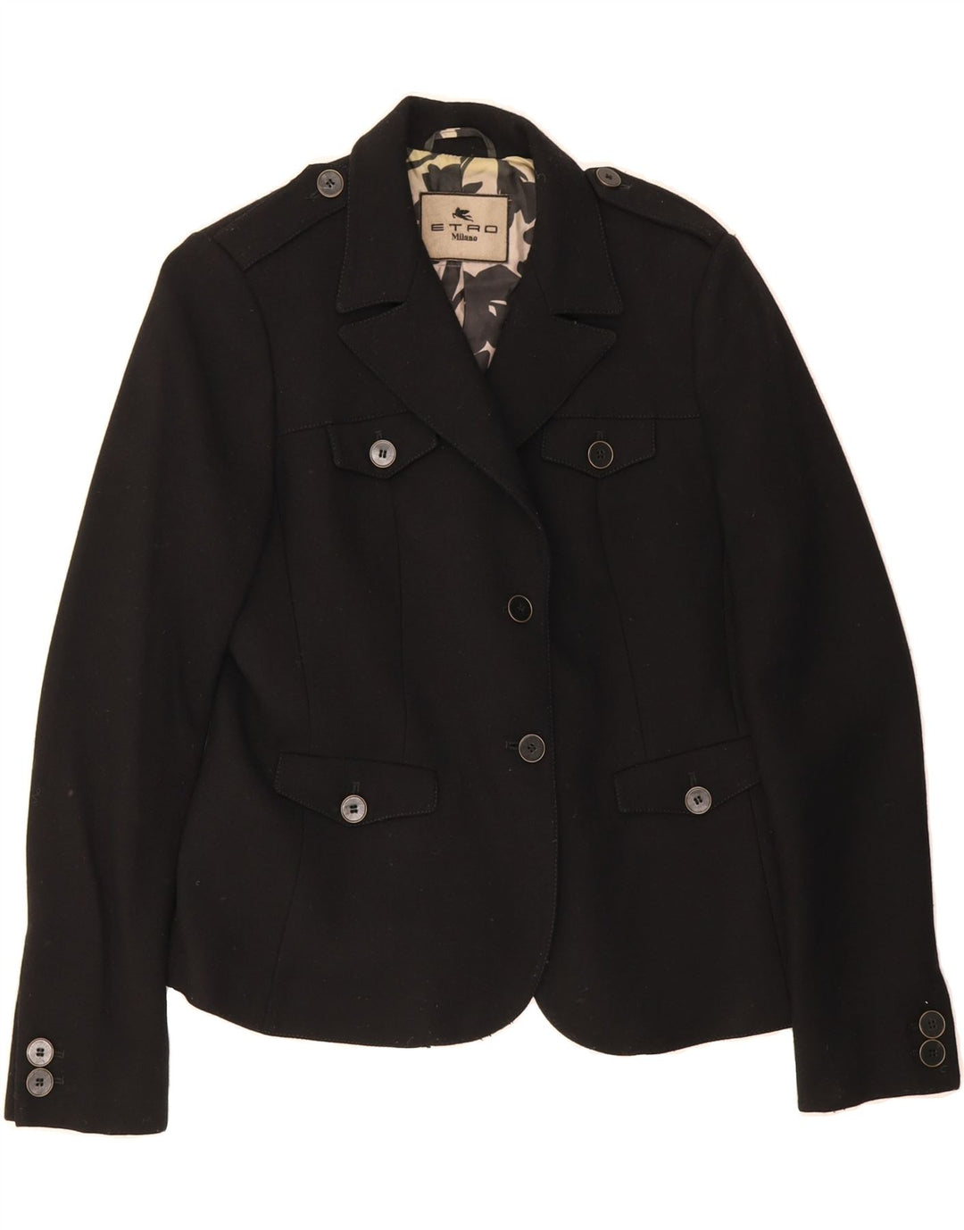 ETRO Womens Milano Military 2 Button Blazer Jacket UK 12 Medium Black Vintage Etro and Second-Hand Etro from Messina Hembry 
