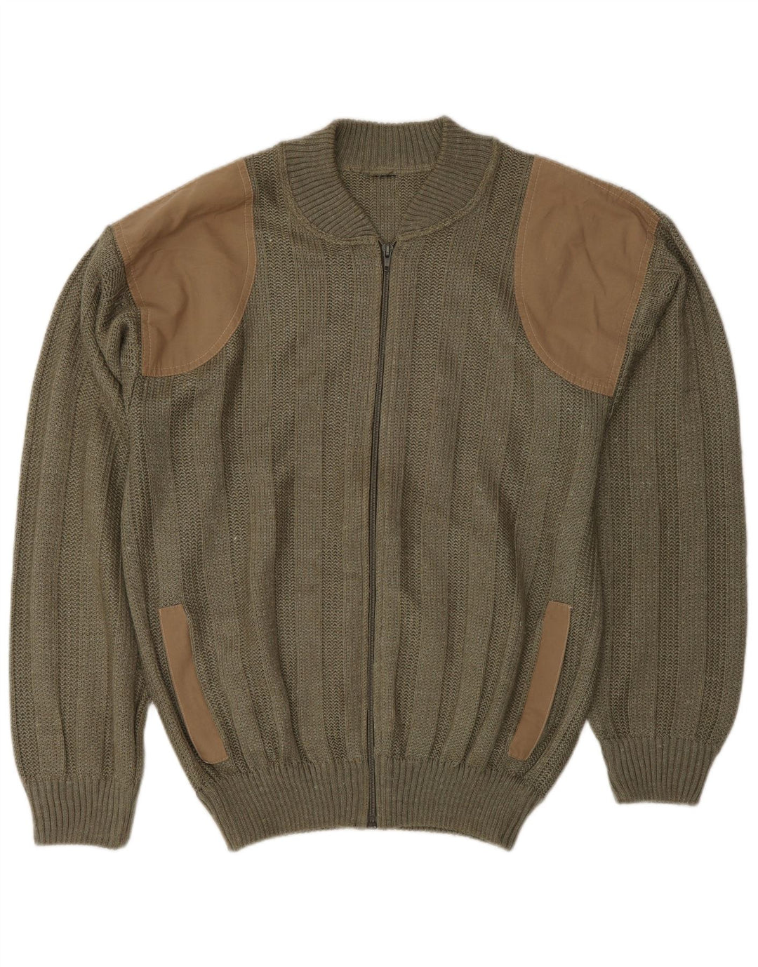 Vintage herre cardigan sweater Medium Khaki Colourblock Akryl