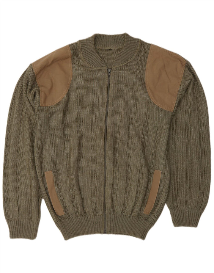 Vintage herre cardigan sweater Medium Khaki Colourblock Akryl