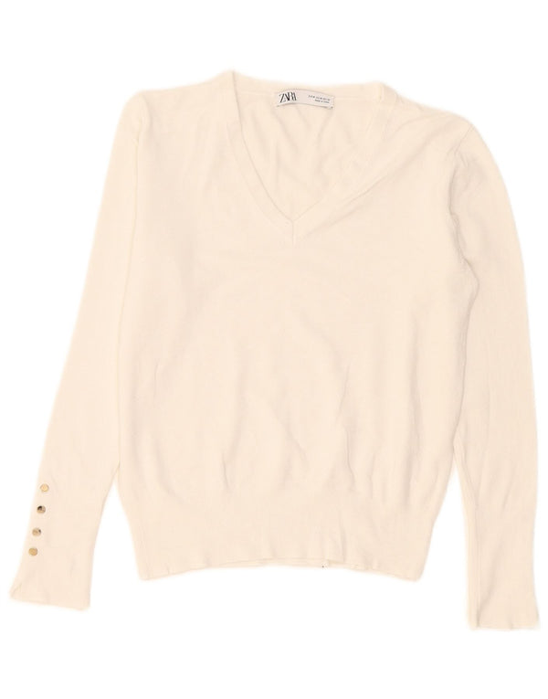 Zara Dame V-hals sweater UK 12 Medium White