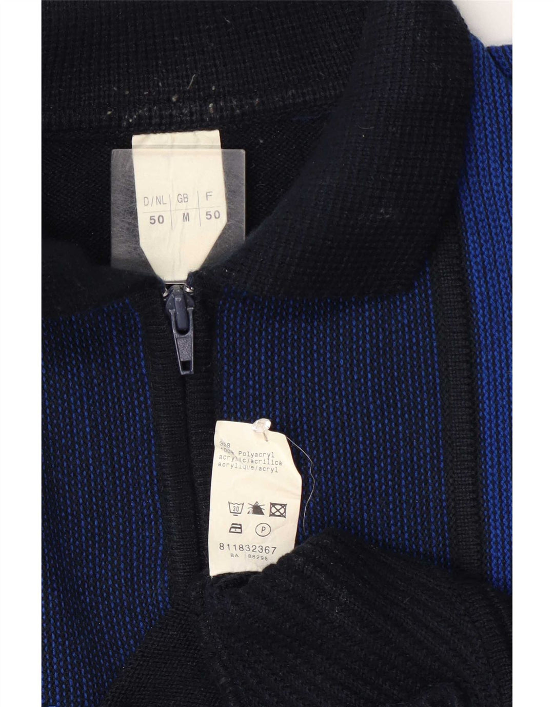 Vintage herre polo hals sweater mellem marineblå stribet polyakryl