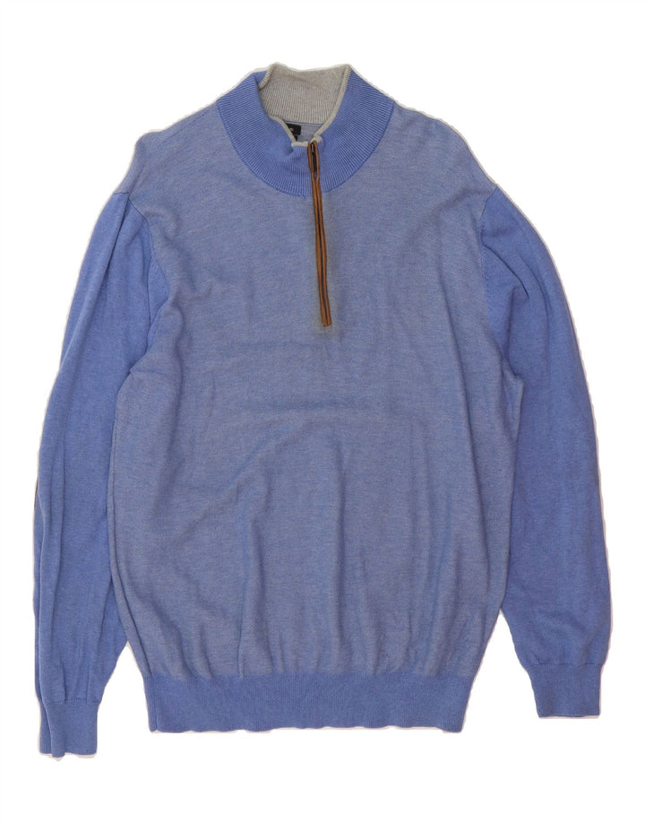 MASSIMO DUTTI Mens Zip Neck Jumper Sweater Medium Blue Cotton Vintage Massimo Dutti and Second-Hand Massimo Dutti from Messina Hembry 