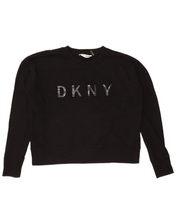 Dkny Womens Oversized Graphic Crop Sweatshirt Jumper UK 10 Small Black