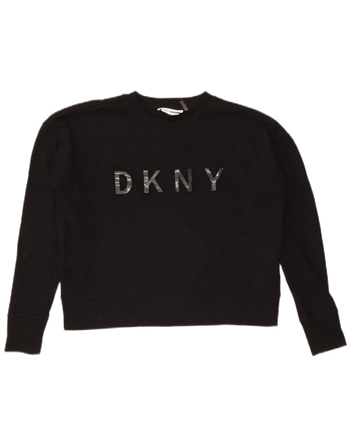 Dkny Womens Oversized Graphic Crop Sweatshirt Jumper UK 10 Small Black