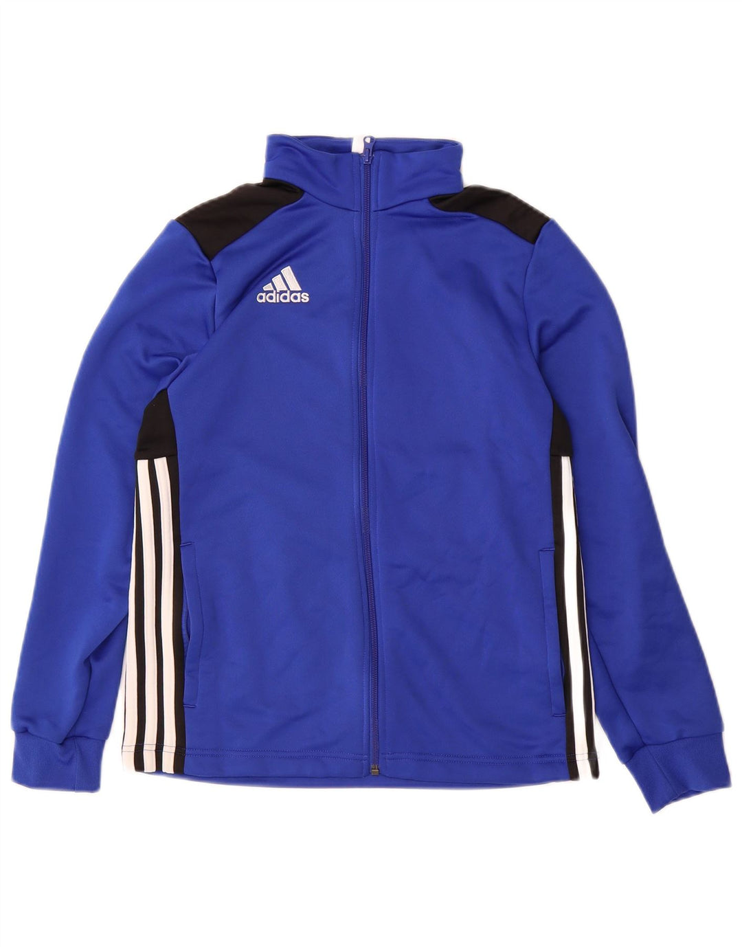 ADIDAS Boys Tracksuit Top Jacket 13-14 Years Blue Colourblock Polyester