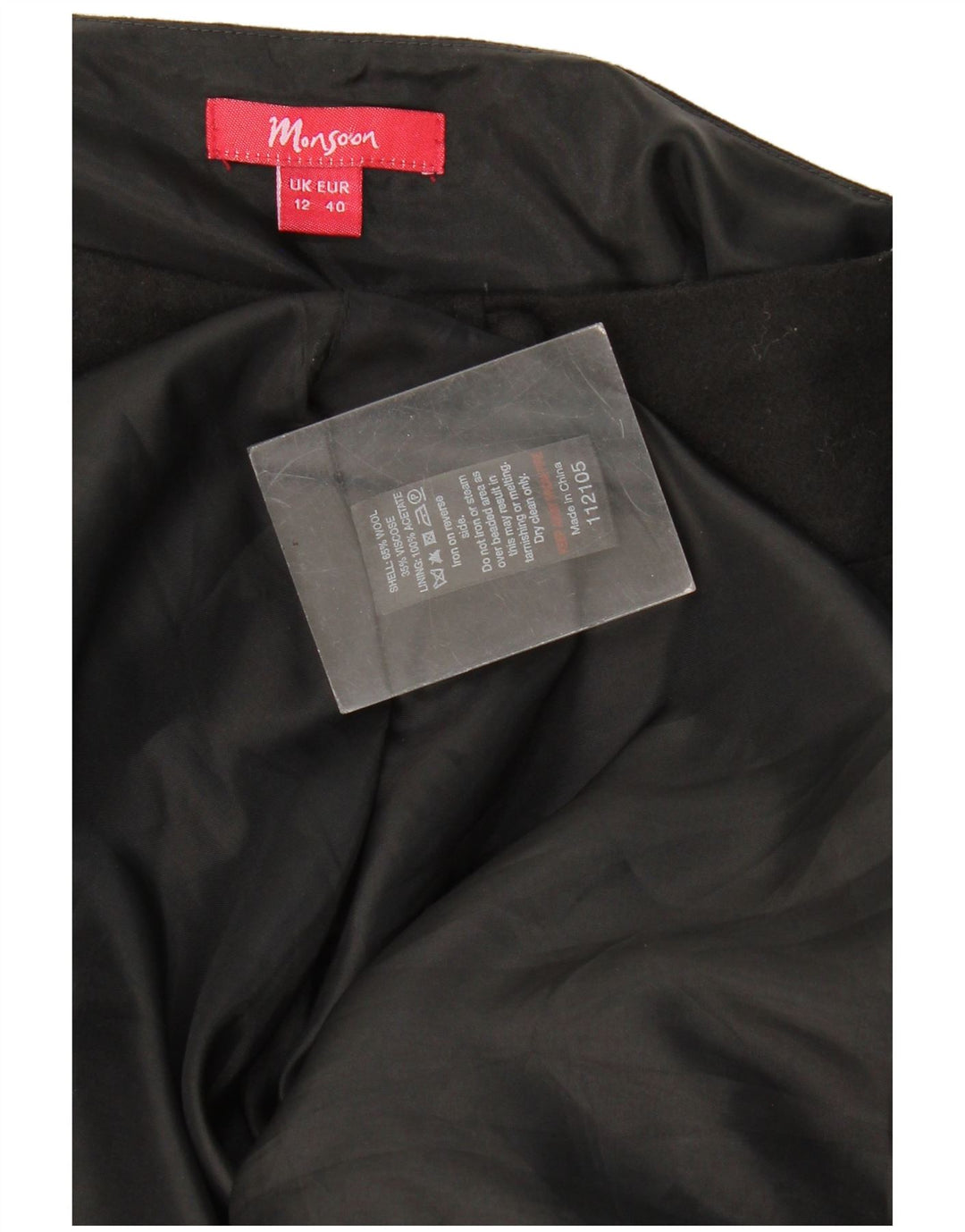 Monsoon Dame A-Line Nederdel UK 12 Medium W32 Sort Geometrisk Uld
