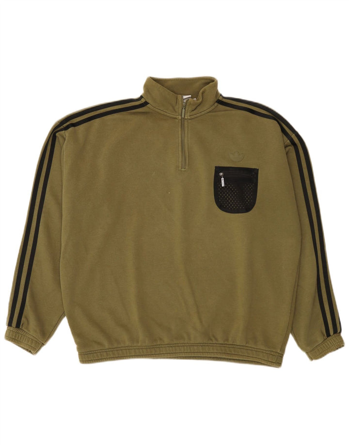 Adidas Dame Oversized Zip Neck Sweatshirt Jumper UK 12 Medium Khaki