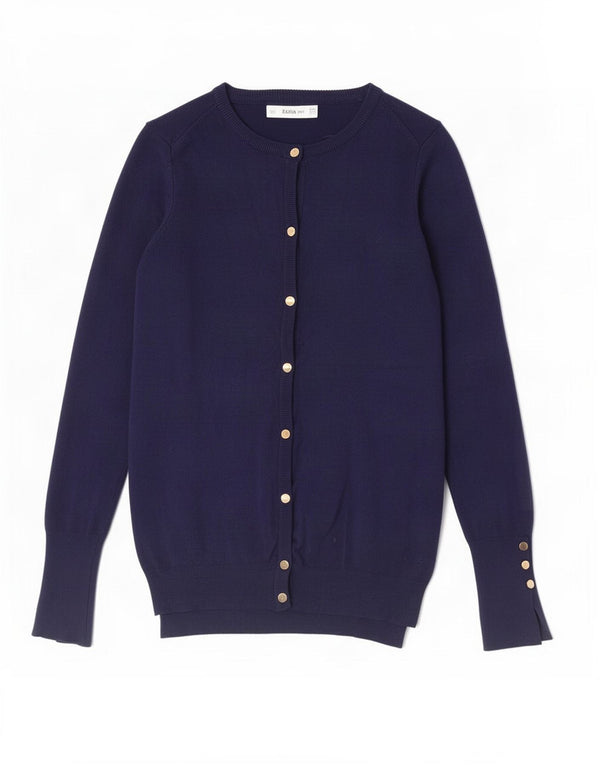 Zara Dame Cardigan Sweater UK 10 Small Navy Blue Viscose