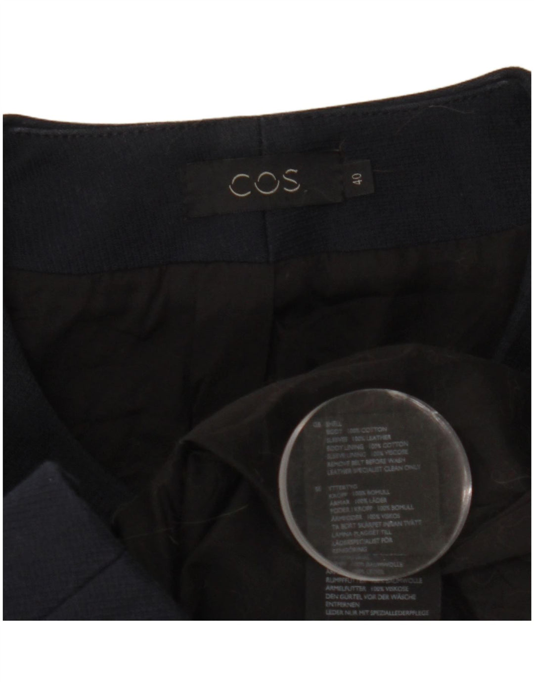 Cos Dame Blazer Jakke EU 40 Medium Navy Blue Colourblock Bomuld
