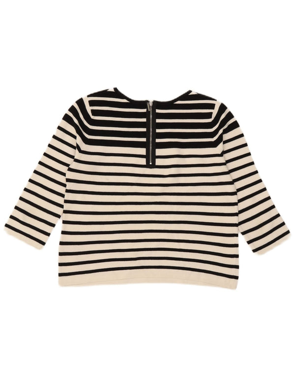Oasis Womens Crop Boat Neck Jumper Sweater UK 12 Medium Sort Stribet