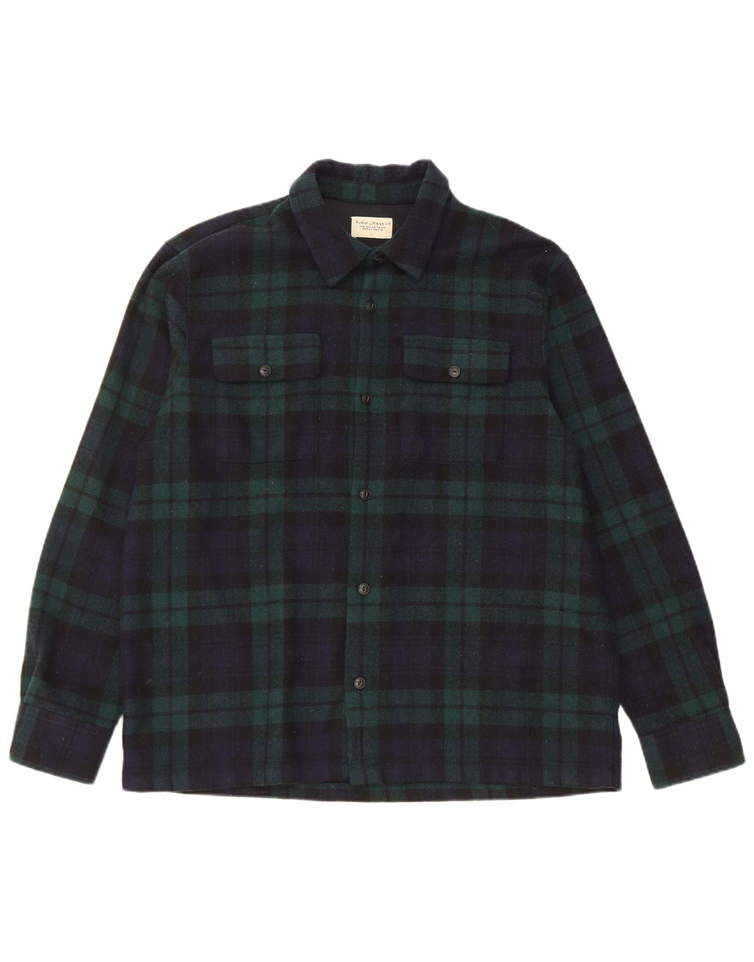 Nudie jeans herre flannel skjorte stor marineblå ternet uld