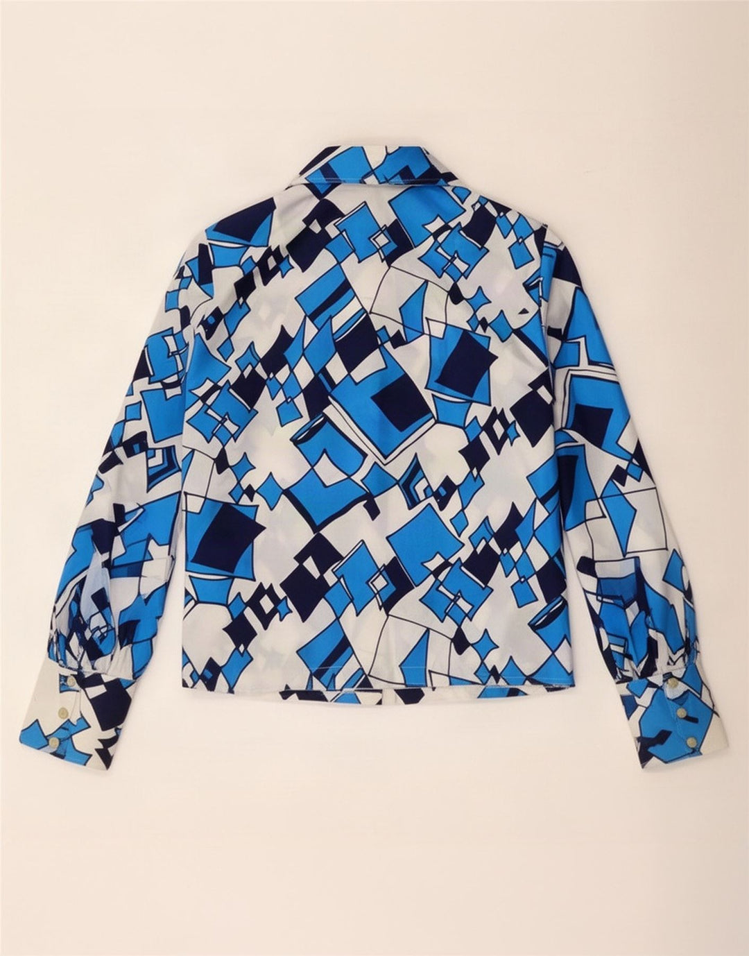 Vintage dameskjorte bluse IT 44 Medium Blue Geometric