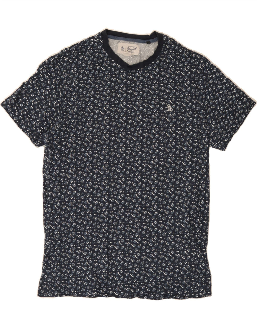 PENGUIN Mens T-Shirt Top Medium Navy Blue Floral Cotton Vintage Penguin and Second-Hand Penguin from Messina Hembry 