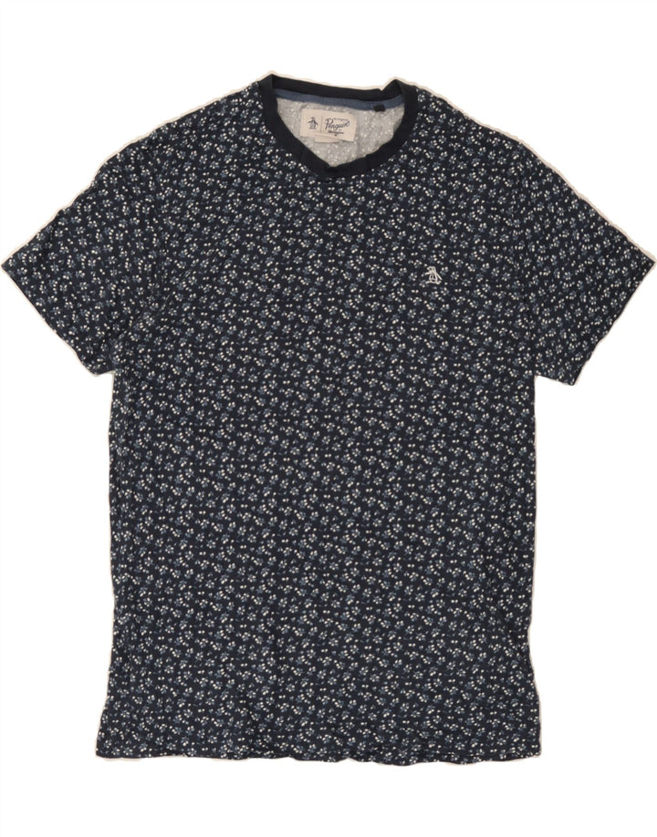 PENGUIN Mens T-Shirt Top Medium Navy Blue Floral Cotton Vintage Penguin and Second-Hand Penguin from Messina Hembry 