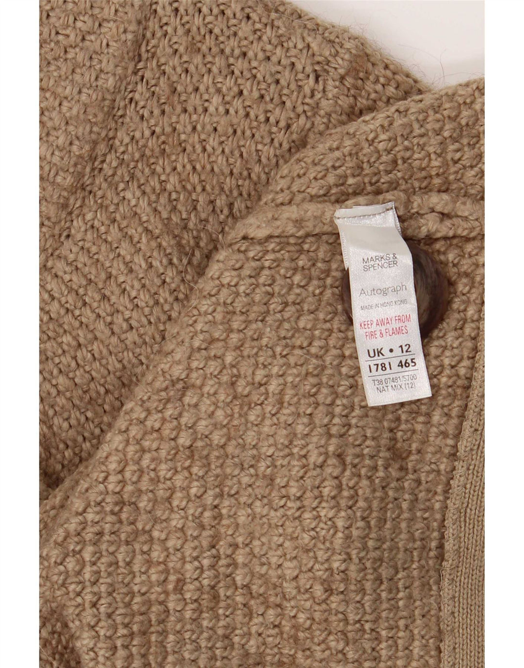 Marks & Spencer dame cardigan sweater med 3/4 ærmer UK 12 Medium Beige
