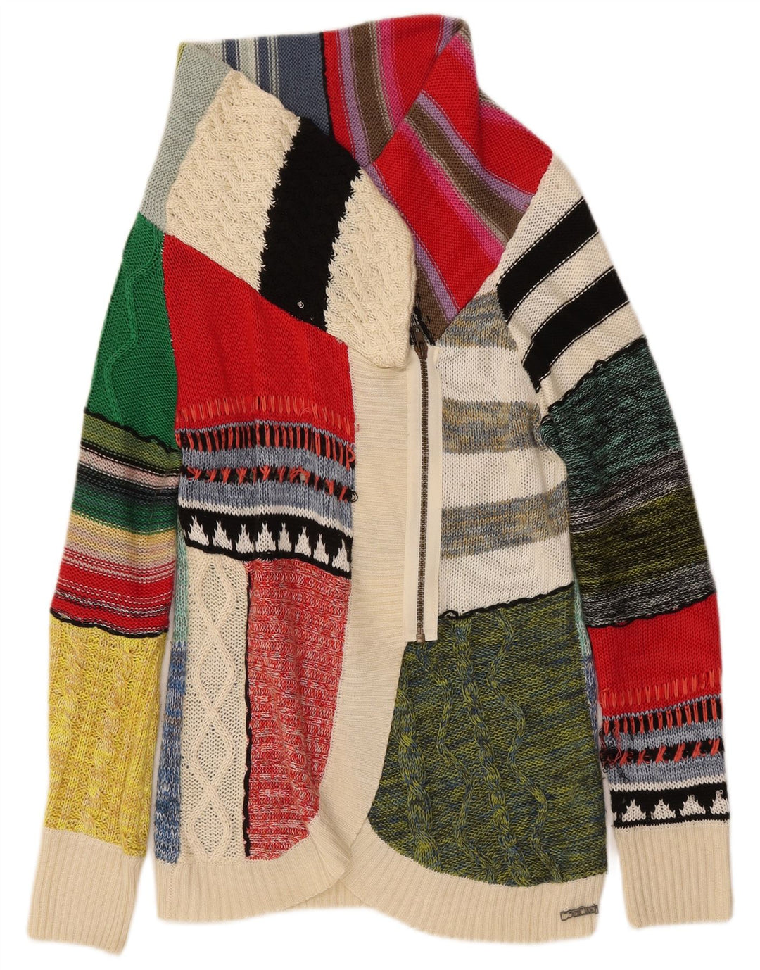 DESIGUAL Dame Cardigan Sweater UK 16 Stort flerfarvet patchwork