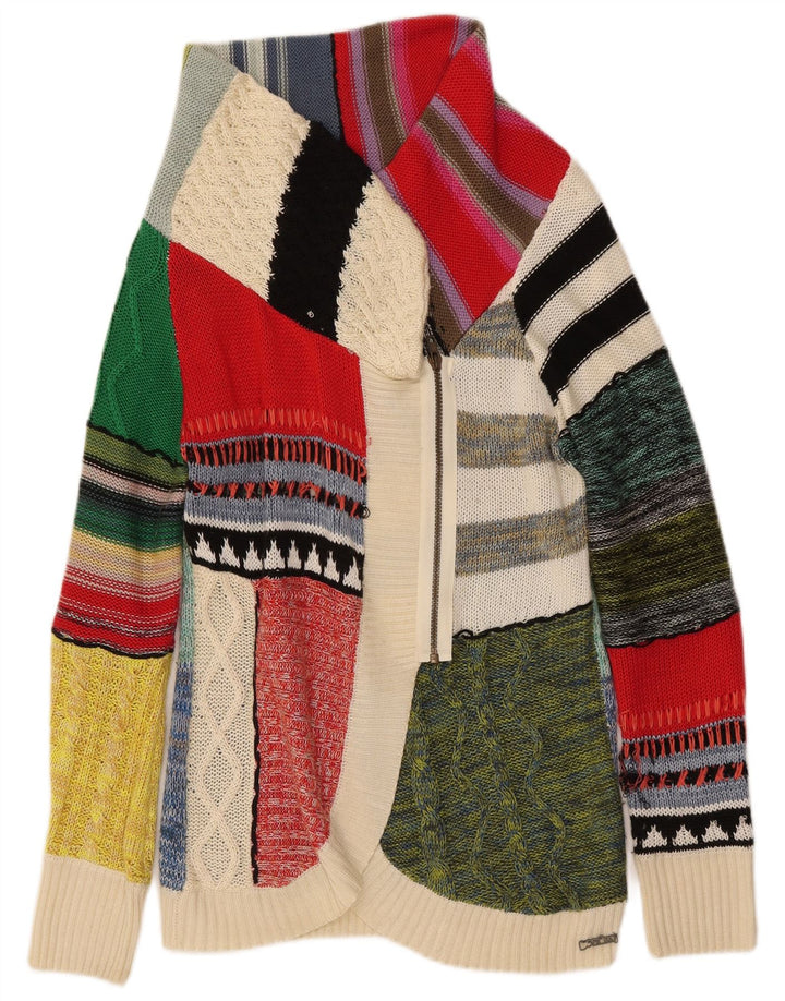 DESIGUAL Dame Cardigan Sweater UK 16 Stort flerfarvet patchwork