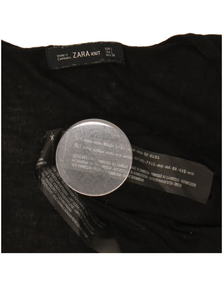 Zara Dame Top Langærmet UK 16 Stor Sort Viscose