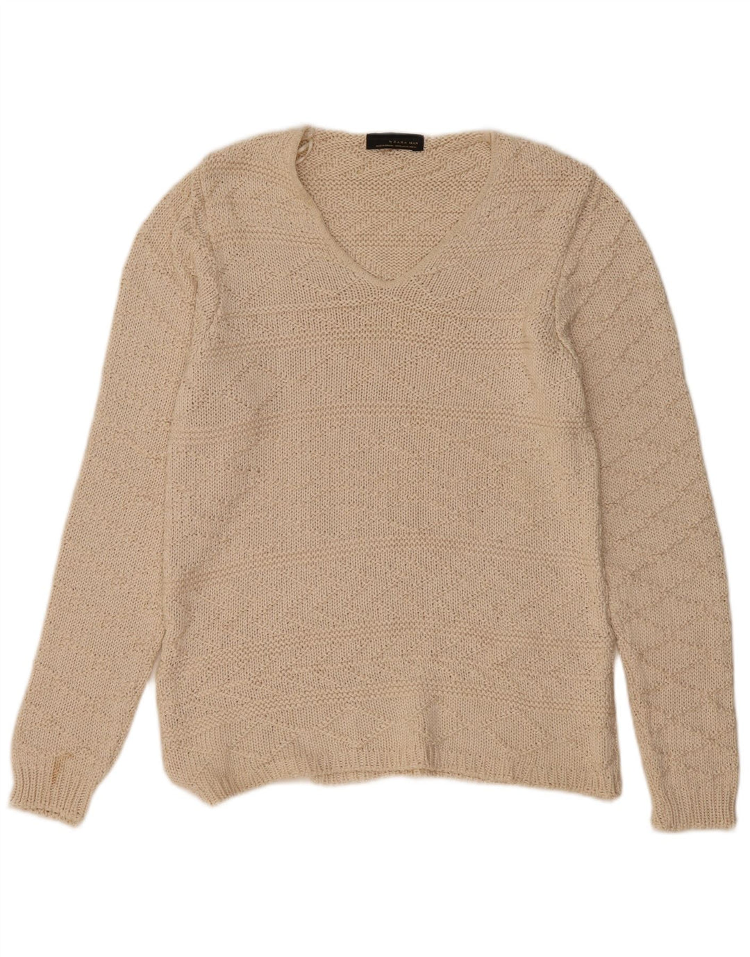 Zara Herre V-hals sweater XL Beige Akryl