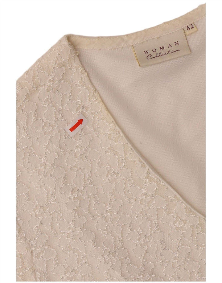 Vintage Dame Kortærmet Skjorte Bluse IT 42 Medium Off White Polyamid