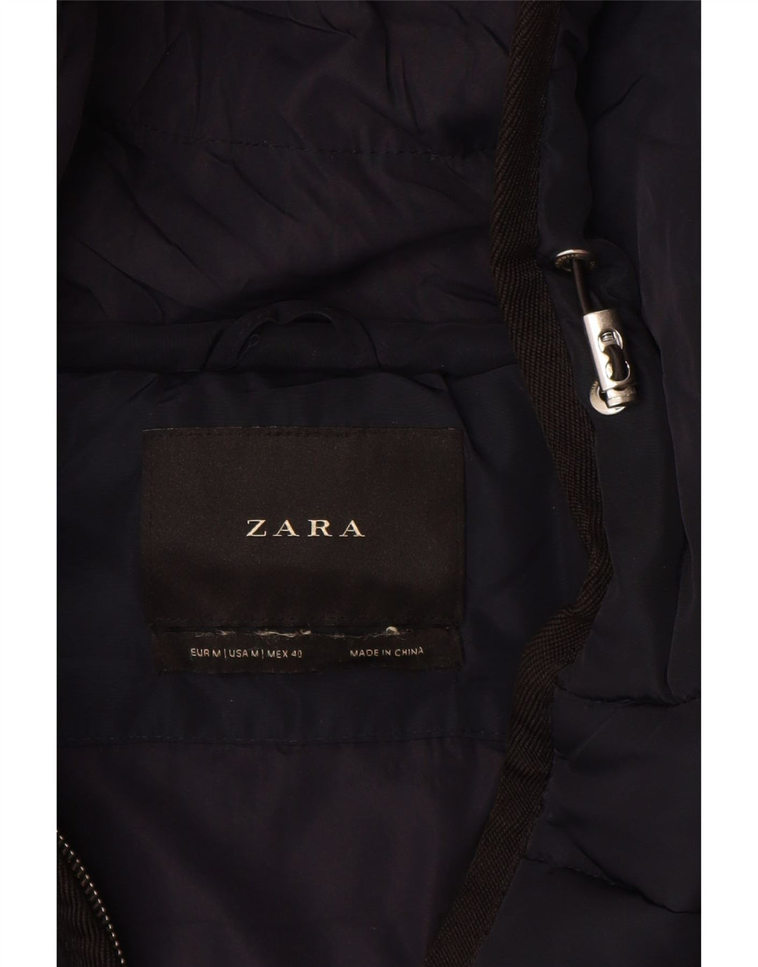 ZARA Herre hættepolstret jakke UK 38 Medium Navy Blue Colourblock