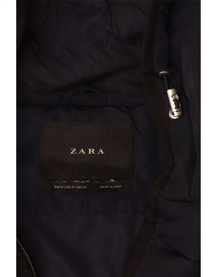 ZARA Herre hættepolstret jakke UK 38 Medium Navy Blue Colourblock