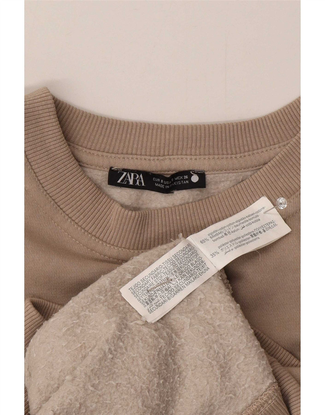 Zara Dame Oversized Sweatshirt Jumper UK 10 Small Beige Bomuld