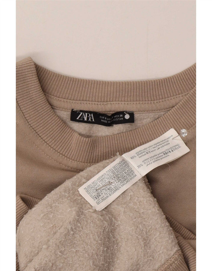 Zara Dame Oversized Sweatshirt Jumper UK 10 Small Beige Bomuld