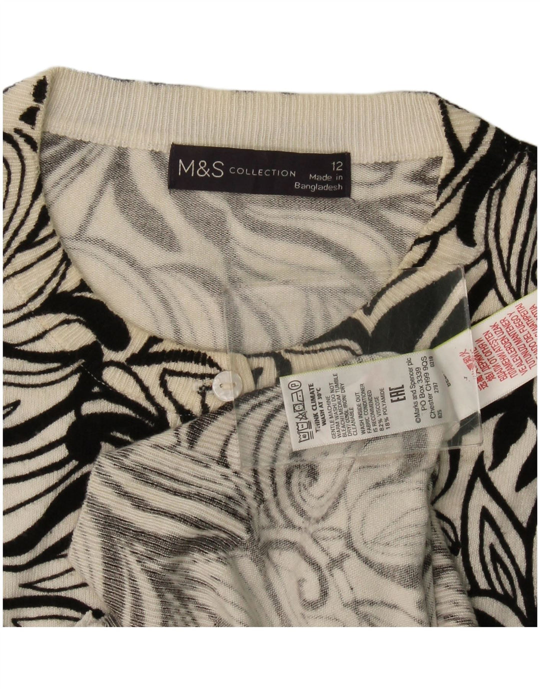 Marks & Spencer Dame Cardigan Sweater UK 12 Medium Black Floral Viscose