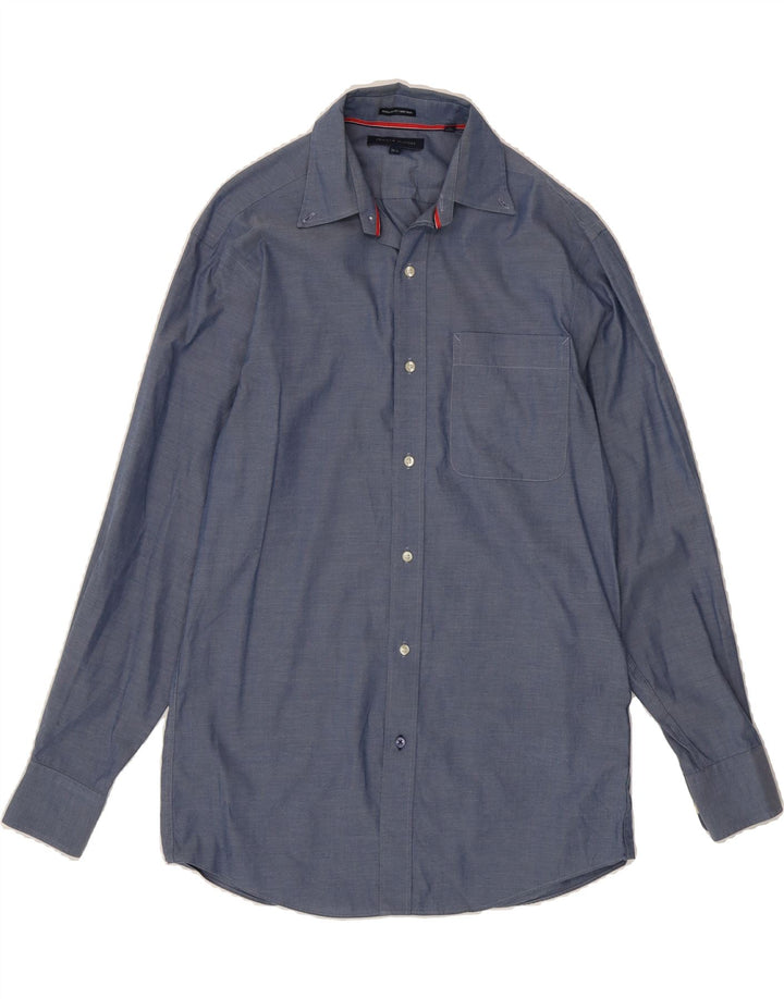 TOMMY HILFIGER Mens Regular Fit Shirt Size 14 1/2 Small Navy Blue Cotton Vintage Tommy Hilfiger and Second-Hand Tommy Hilfiger from Messina Hembry 
