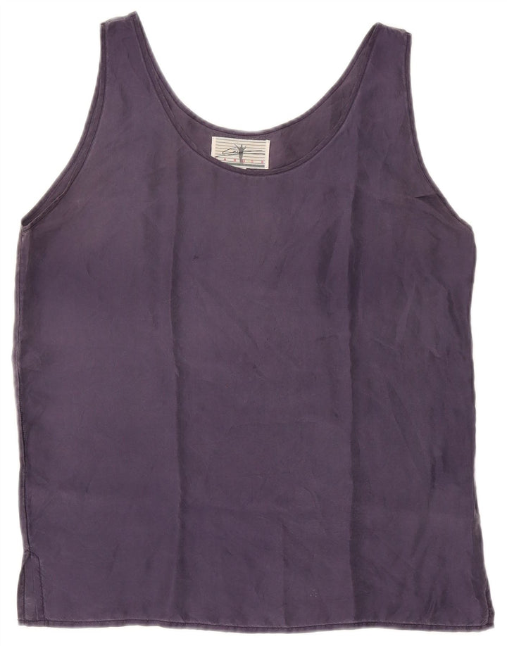 Caruso Dame ærmeløs bluse Top UK 14 Medium Navy Blue Silke