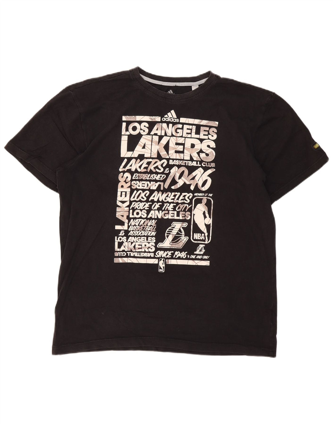 ADIDAS Herre Los Angeles Lakers Grafisk T-Shirt Top 2XL Sort Bomuld