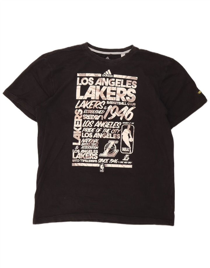 ADIDAS Herre Los Angeles Lakers Grafisk T-Shirt Top 2XL Sort Bomuld