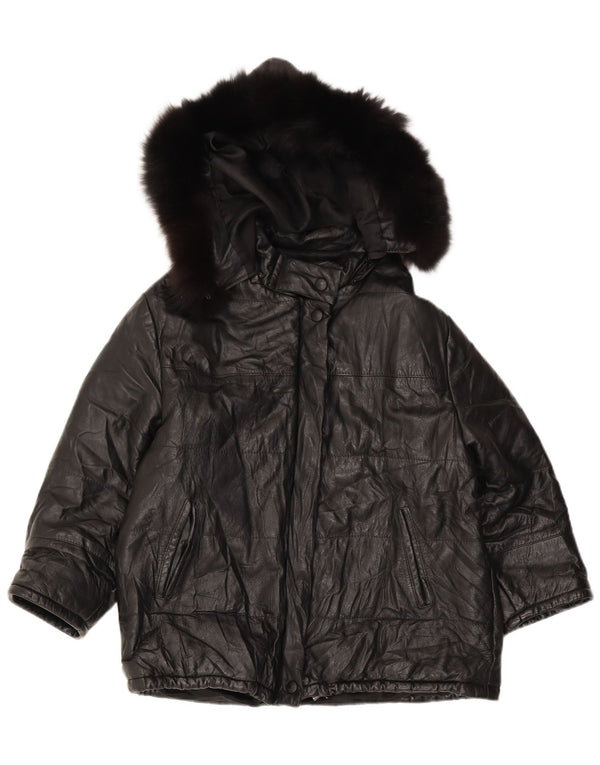 Max Dame Hætte Læderjakke UK 18 XL Sort