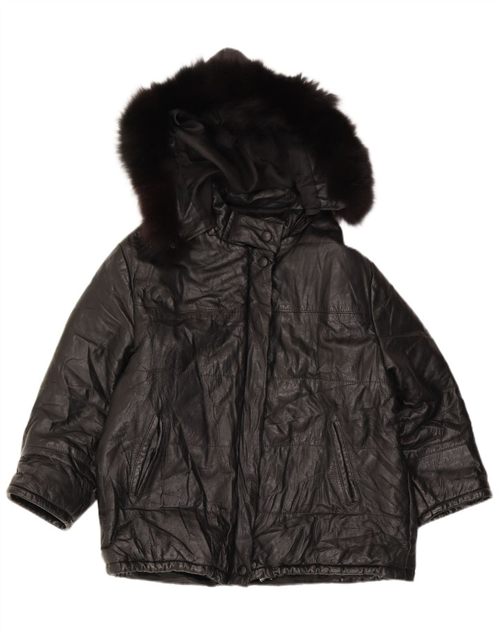 Max Dame Hætte Læderjakke UK 18 XL Sort