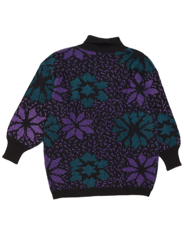 Vintage Dame Roll Neck Jumper Sweater UK 16 Large Black Floral