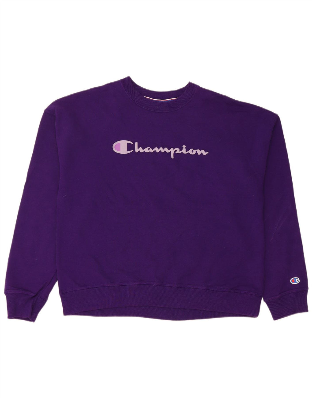 Champion Dame Sweatshirt Jumper UK 14 Medium Lilla Bomuld