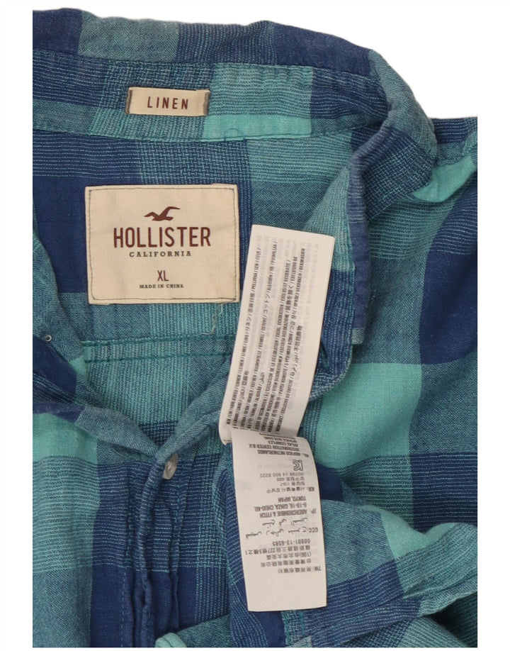 Hollister herreskjorte XL blå ternet linned