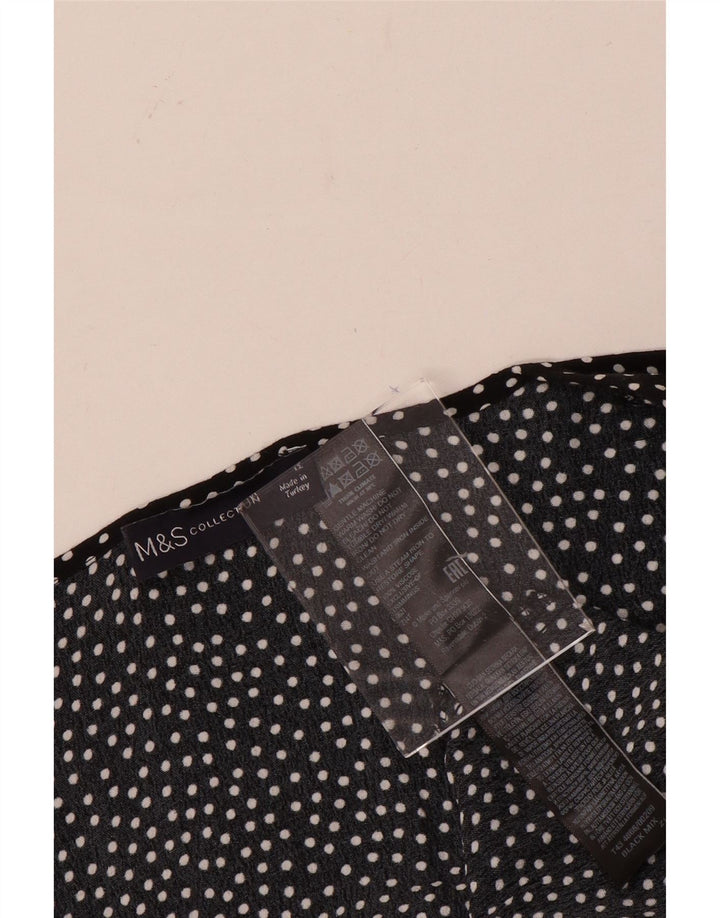 Marks & Spencer Dame Langærmet Bluse Top UK 12 Medium Sort Plettet