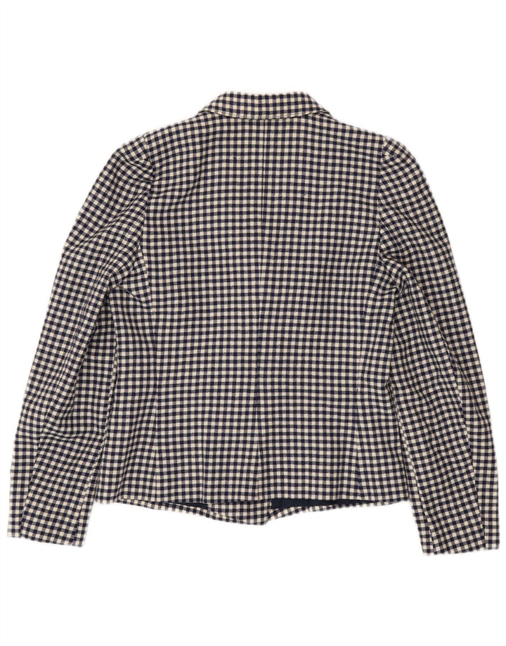Vintage Dame Dobbeltradet Blazer Jacket IT 42 Medium Navy Blue Gingham